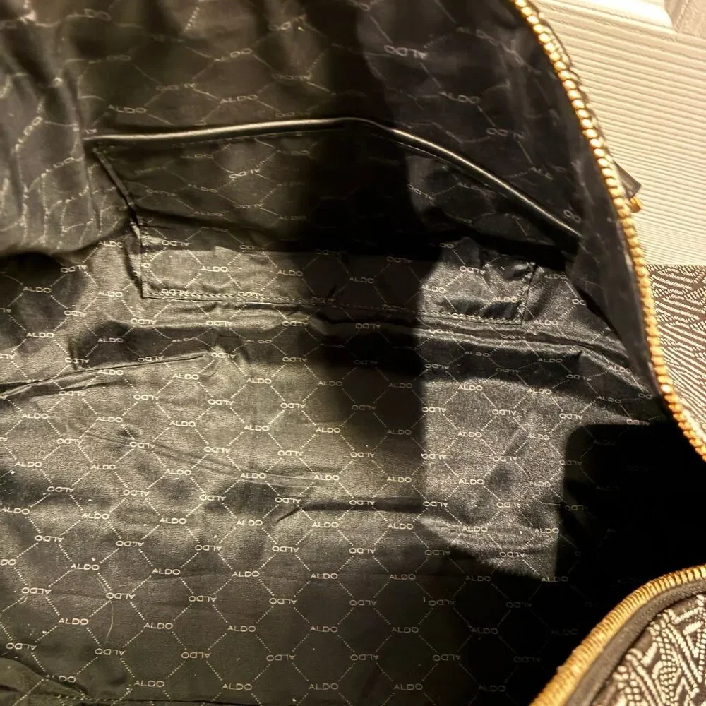 NWOT Aldo Black White Luggage Monogram Signature Weekender Duffle Bag Carry on